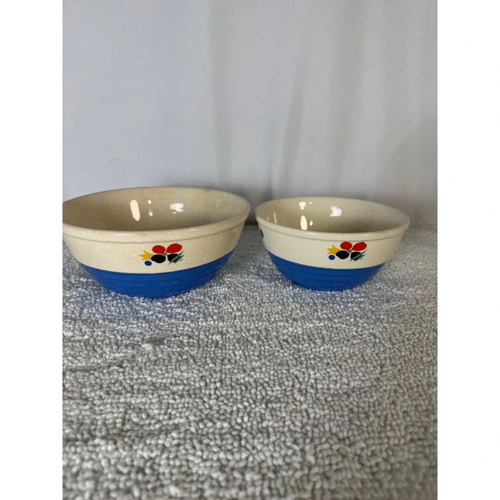 Vintage Universal Pottery Mixing Bowl Blue Floral Pattern Nesting‎ Bowls 2